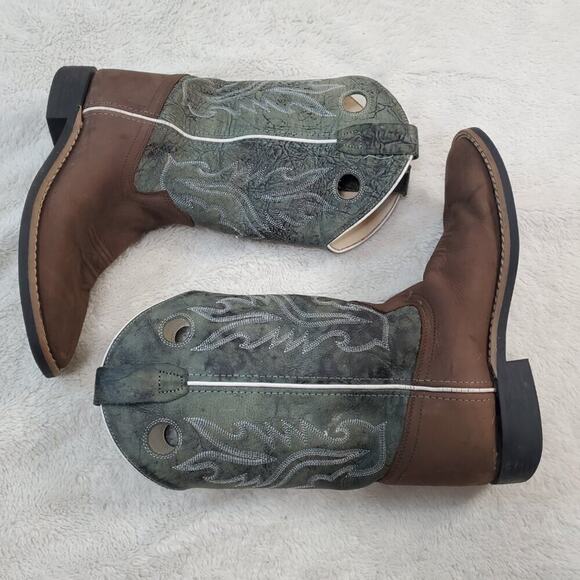 Old West Cowgirl Turquoise Stitched Flame Brown Leather Western Boot Woman 6.5 D - Picture 2 of 13